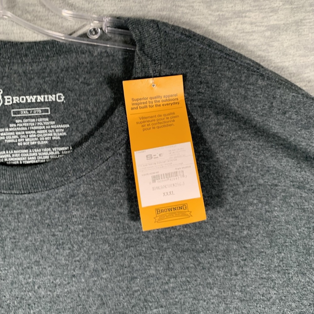 Browning Shirt Mens 3XL Gray Long Sleeve Flag Firearms Graphic Tee Hunting - Picture 6 of 12